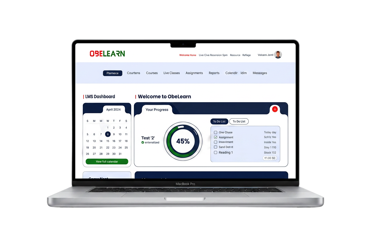 OBELEARN learning management system on a laptop